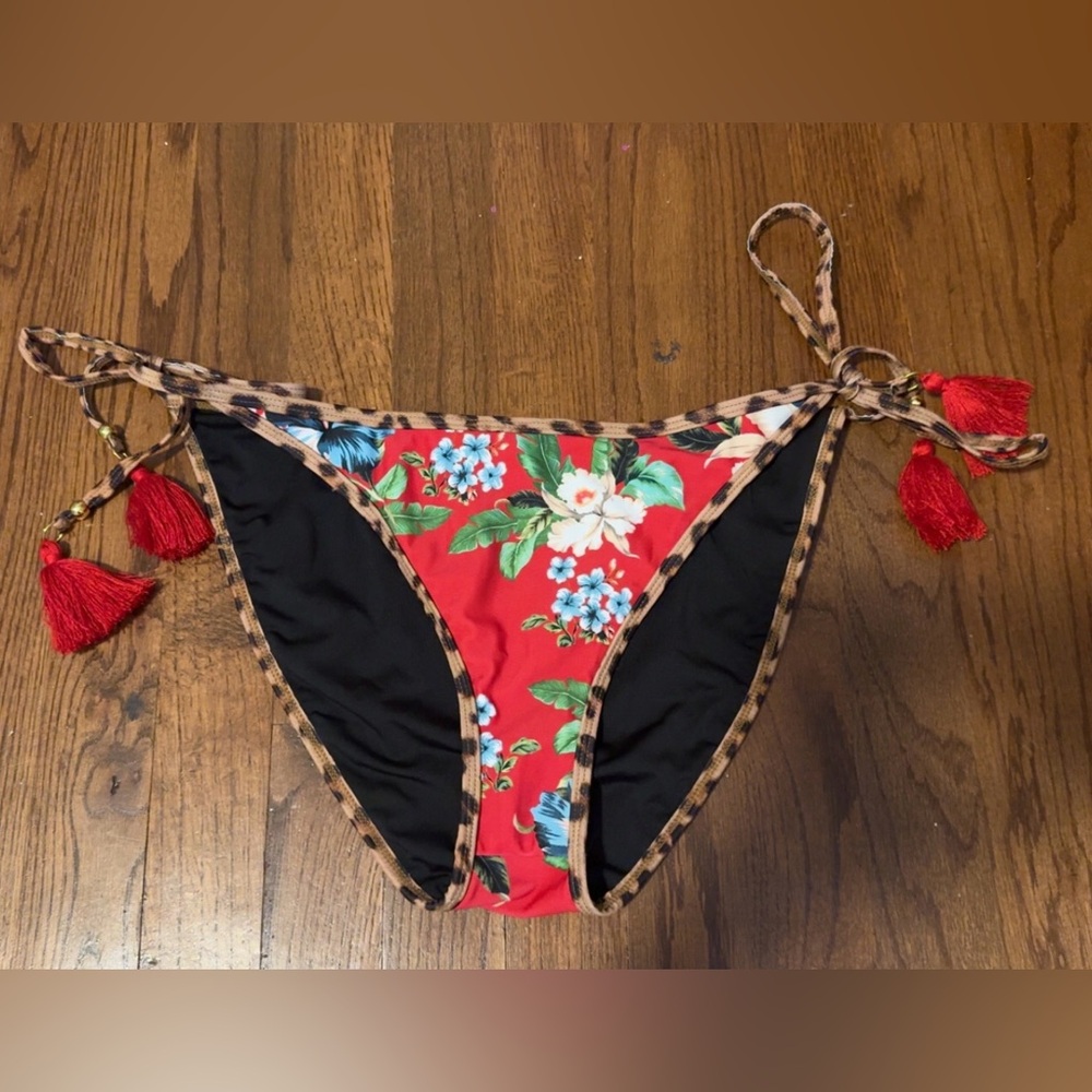 VENUS Red Floral Bikini Bottom with Tassels